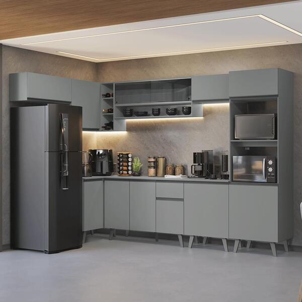 Armário De Cozinha Compacta De Canto 465cm Cinza Nice Madesa