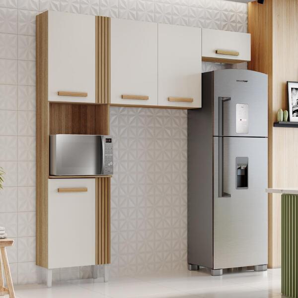 Armário De Cozinha Compacta Luísa 3 Peças 5 Portas Ripado / O