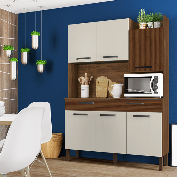 Armário De Cozinha Compacta Modena Nogueira/off White/cp Ripa