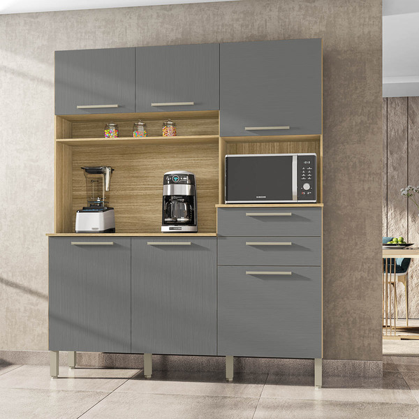 Armário De Cozinha Compacta Montesa Freijó Gris 6 Portas 2 Ga
