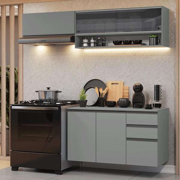 Armário De Cozinha Compacta Suspenso 200cm Cinza Nice Madesa