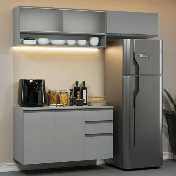 Armário De Cozinha Compacta Suspenso 200cm Cinza Nice Madesa