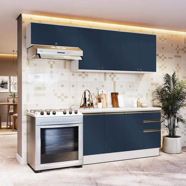 Armário De Cozinha Completa 100% Mdf 240cm Branco/azul Profun