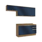 Armário De Cozinha Completa 100% Mdf 240cm Nogueira/azul Prof