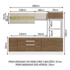 Armário De Cozinha Completa 100% Mdf 250 Cm Branco/rustic/cre