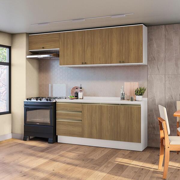 Armário De Cozinha Completa 100% Mdf 260cm Branco/nogueira Ce