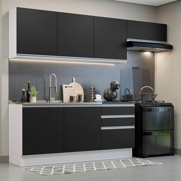 Armário De Cozinha Completa 100% Mdf 260cm Branco/preto Acord