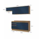 Armário De Cozinha Completa 100% Mdf 260cm Nogueira/azul Prof