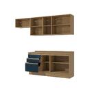 Armário De Cozinha Completa 100% Mdf 260cm Nogueira/azul Prof