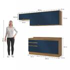 Armário De Cozinha Completa 100% Mdf 260cm Nogueira/azul Prof