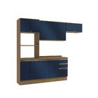 Armário De Cozinha Completa 100% Mdf 270cm Nogueira/azul Prof