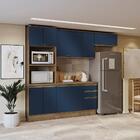 Armário De Cozinha Completa 100% Mdf 270cm Nogueira/azul Prof