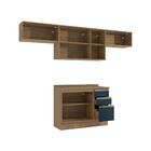 Armário De Cozinha Completa 100% Mdf 280cm Nogueira/azul Prof