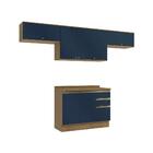 Armário De Cozinha Completa 100% Mdf 280cm Nogueira/azul Prof