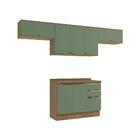 Armário De Cozinha Completa 100% Mdf 280cm Nogueira/verde Cel