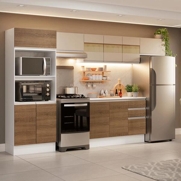 Armário De Cozinha Completa 100% Mdf 310 Cm Branco/rustic/cre