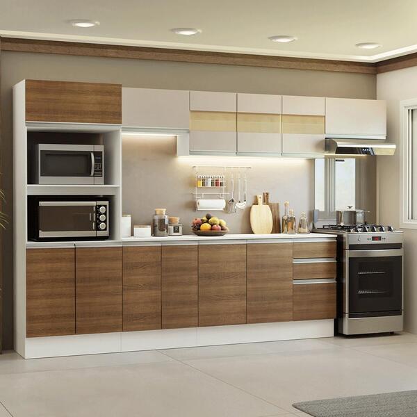 Armário De Cozinha Completa 100% Mdf 310 Cm Branco/rustic/cre