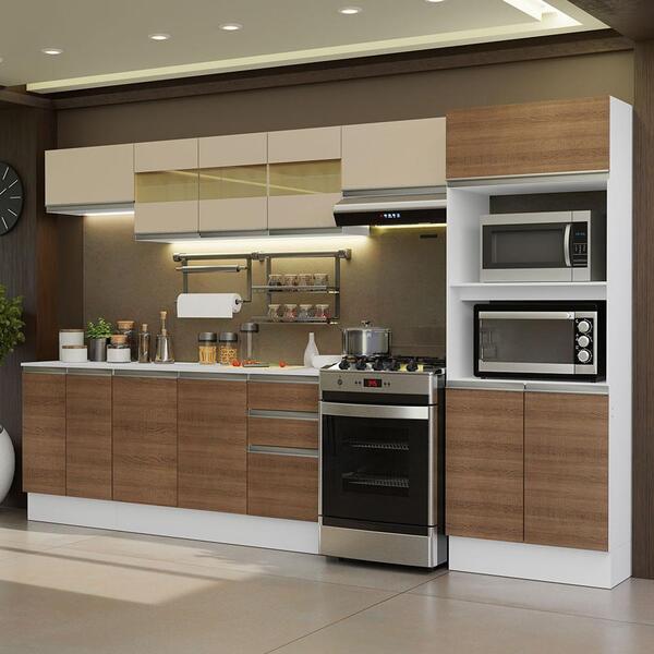 Armário De Cozinha Completa 100% Mdf 310 Cm Branco/rustic/cre