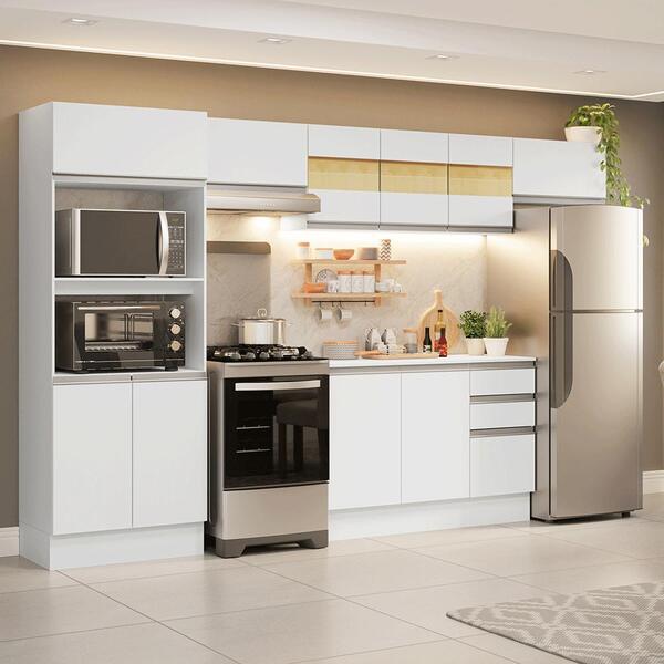 Armário De Cozinha Completa 100% Mdf 310 Cm Branco Smart 01