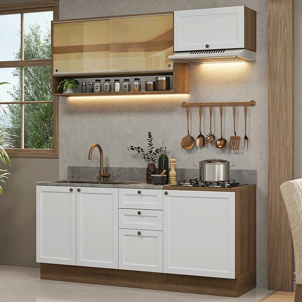 Armário De Cozinha Completa 180 Cm Rustic/branco Vik Madesa 05