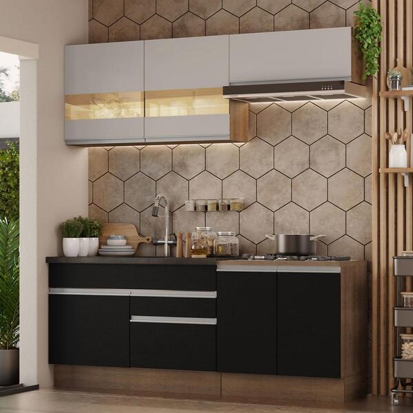 Armário De Cozinha Completa 200cm Rustic/preto/crema Glamy Ma