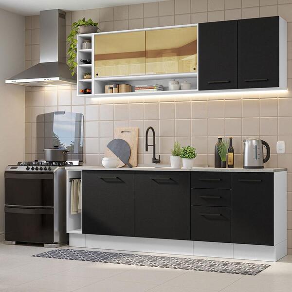Armário De Cozinha Completa 220cm Branco/preto Agata Da Thêmis Madesa ...