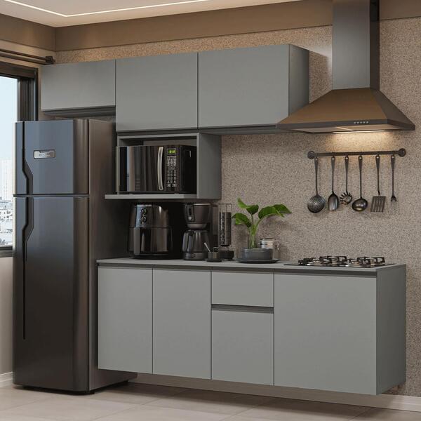 Armário De Cozinha Completa 240 Cm Suspensa Cinza Nice Madesa