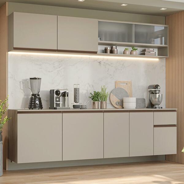 Armário De Cozinha Completa 240 Cm Suspenso Crema Nice Madesa