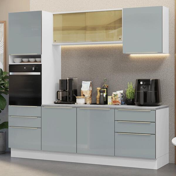 Armário De Cozinha Completa 240cm Branco/cinza Lux Madesa 08