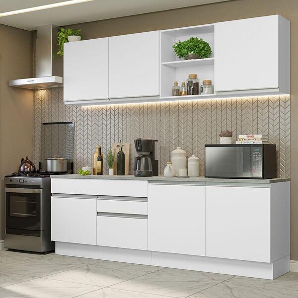 Armário De Cozinha Completa 240cm Branco Glamy Madesa 06