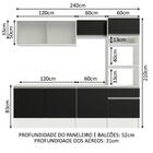 Armário De Cozinha Completa 240cm Branco/preto Topazio Madesa