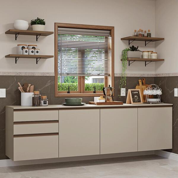 Armário De Cozinha Completa 240cm Suspensa Crema Nice Madesa