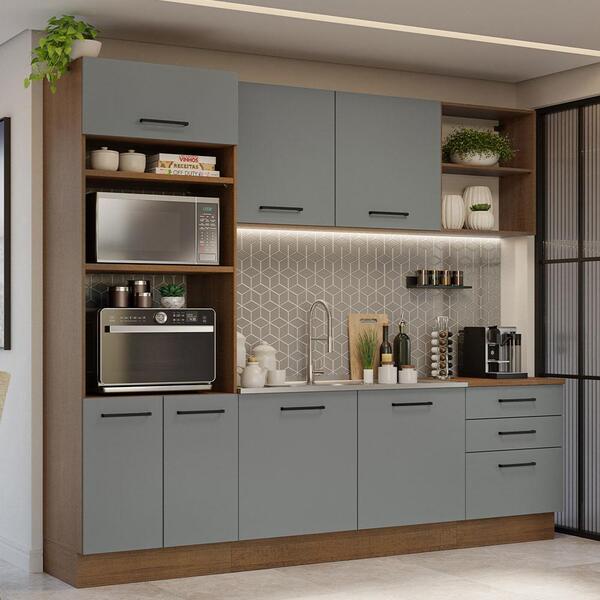 Armário De Cozinha Completa 250cm Rustic/cinza Agata Madesa 01