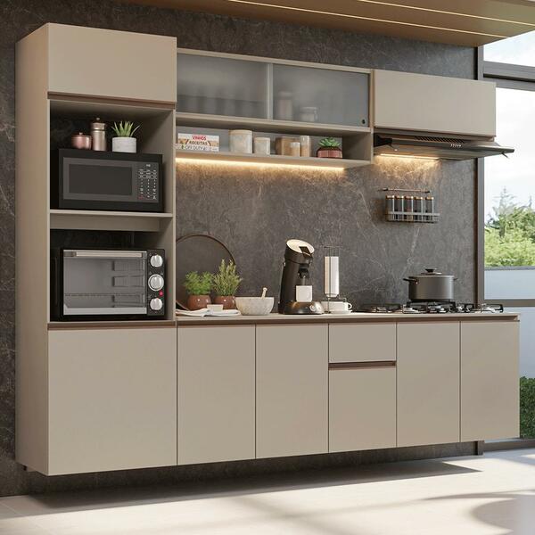 Armário De Cozinha Completa 260 Cm Suspenso Crema Nice Madesa