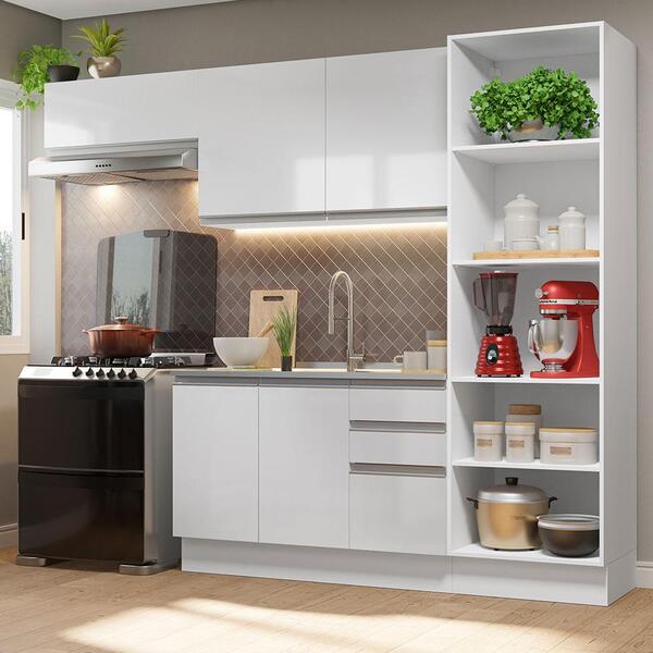 Armário De Cozinha Completa 260cm 100% Mdf Frentes Branco Bri