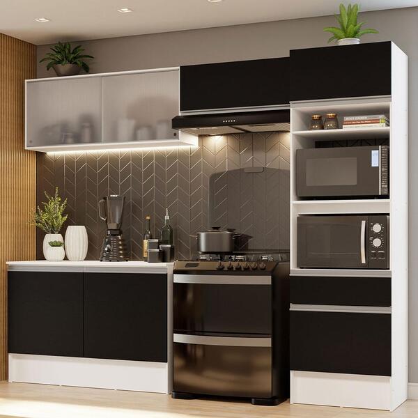 Armário De Cozinha Completa 260cm Branco/preto Topazio Madesa