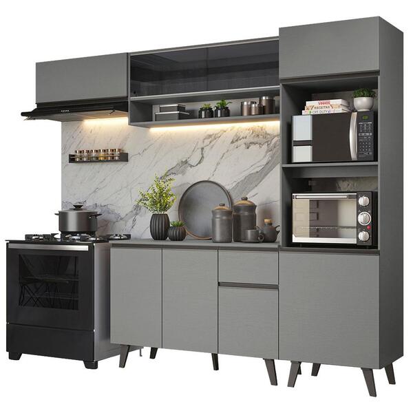 Armário De Cozinha Completa 260cm Cinza Nice Madesa 03 | Leroy Merlin