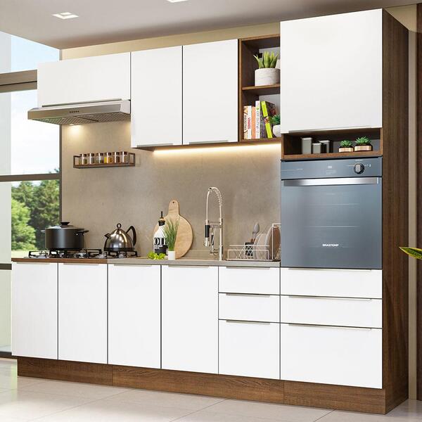 Armário De Cozinha Completa 260cm Rustic/branco Veludo Lux Ma