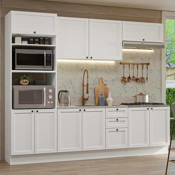 Armário De Cozinha Completa 270 Cm Branco Vik Madesa 01