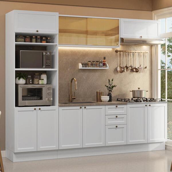 Armário De Cozinha Completa 270 Cm Branco Vik Madesa 02