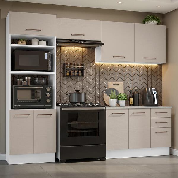 Armário De Cozinha Completa 270cm Branco/crema Agata Madesa 07