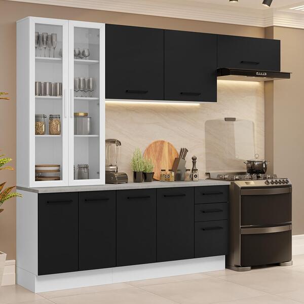 Armário De Cozinha Completa 270cm Branco/preto Agata Madesa 11