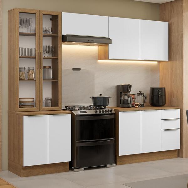 Armário De Cozinha Completa 270cm Rustic/branco Veludo Lux Ma