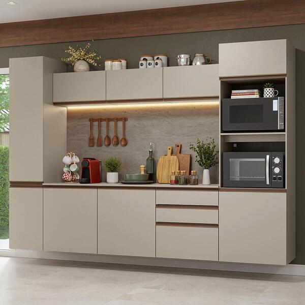 Armário De Cozinha Completa 280cm Suspensa Crema Nice Madesa