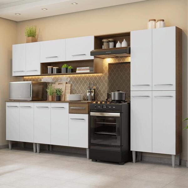 Armário De Cozinha Completa 293cm Rustic/branco Emilly Madesa