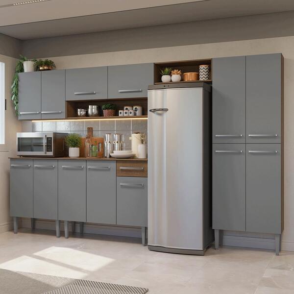 Armário De Cozinha Completa 293cm Rustic/cinza Emilly Madesa