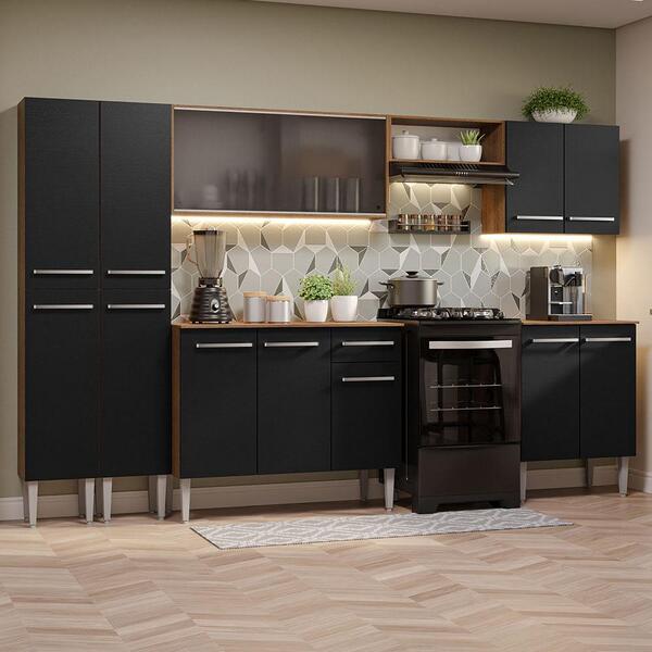 Armário De Cozinha Completa 293cm Rustic/preto Emilly Madesa
