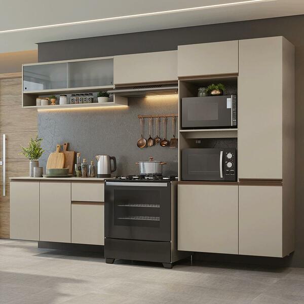 Armário De Cozinha Completa 300 Cm Suspenso Crema Nice Madesa