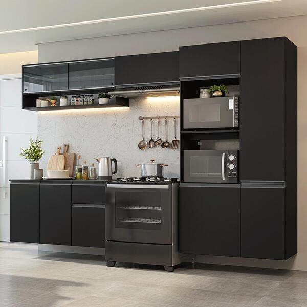 Armário De Cozinha Completa 300 Cm Suspenso Preto Nice Madesa