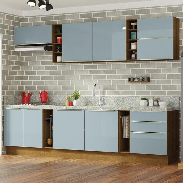 Armário De Cozinha Completa 300cm Rustic/cinza Lux Da Sabrina